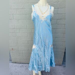 Oscar de la Renta pink label Sky Blue Satin sleepwear Robes dress